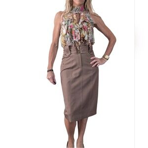 Vintage Cache Contour Silk Blend Halter Keyhole Dress Size 2 Bodycon Midi Y2K